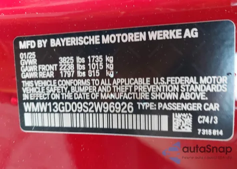 2025 Mini Hardtop Cooper z USA, uszkodzony, nr VIN WMW13GD09S2W96926